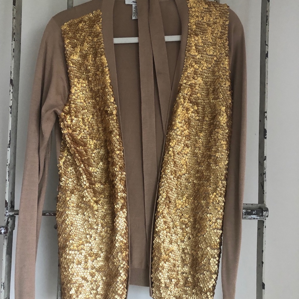 Camel Knit Sweater with Gold Sequin Embellishments and Belt